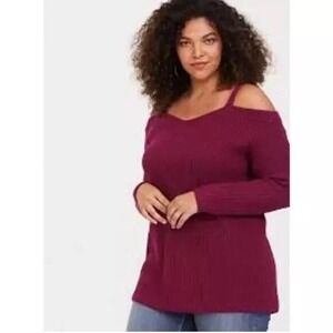 Cold Shoulder V Neck Knit Sweater Tunic Top, Casual Loose Fit Pullover